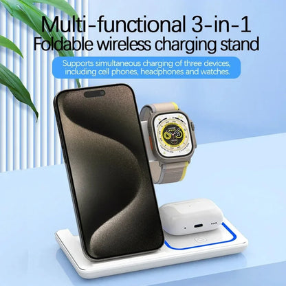 3 In 1 LED Fast Wireless Charger Stand Foldable Charging Station