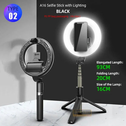 Portable 4-in-1 Selfie Stick with Tripod & LED