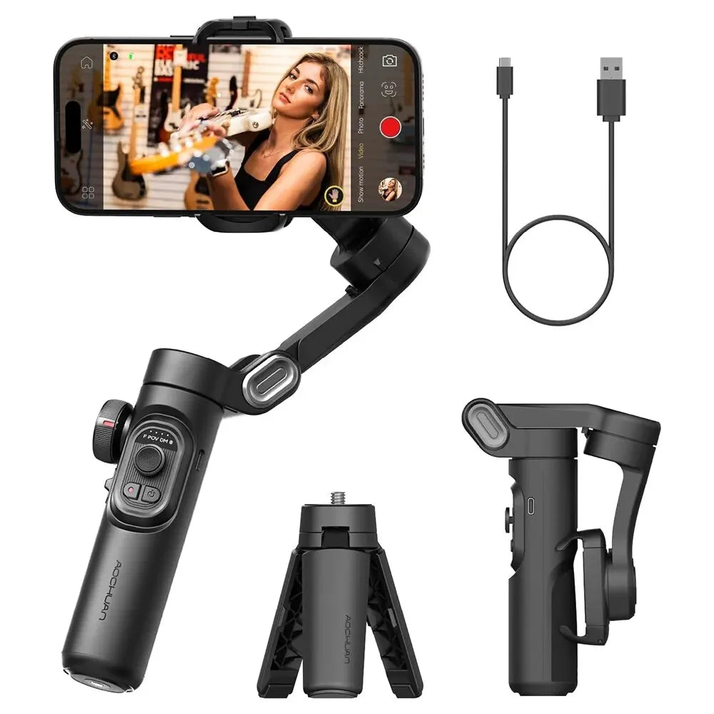 3-Axis Handheld Gimbal Stabilizer with Tripod | Anti-Shake Smartphone Mount